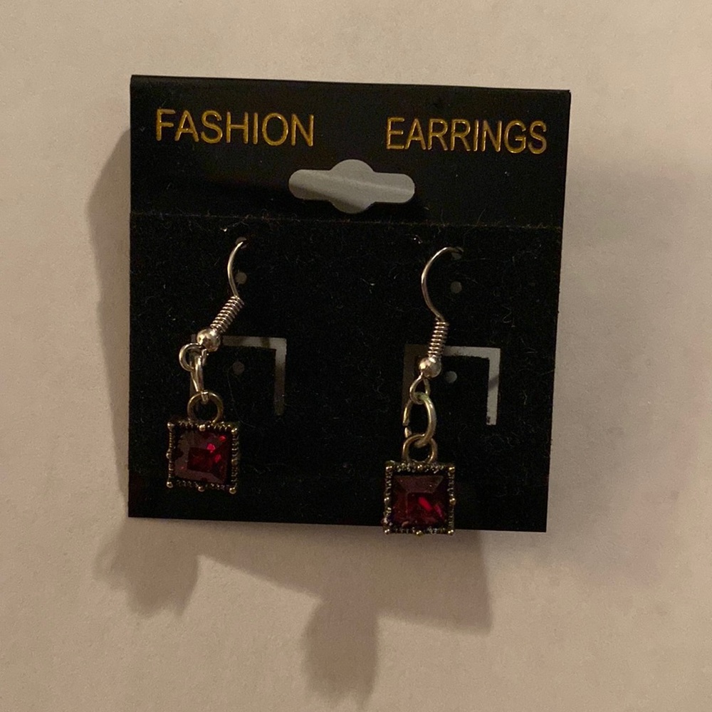 Red Jewel Dangle Earrings- Handmade